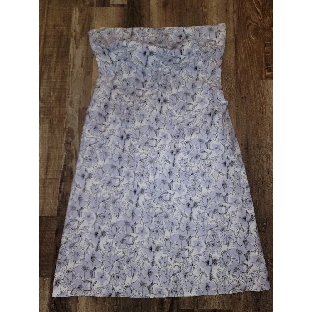 New York & Company Strapless Dress Size 12 100% Cotton Blue Floral Knee Length